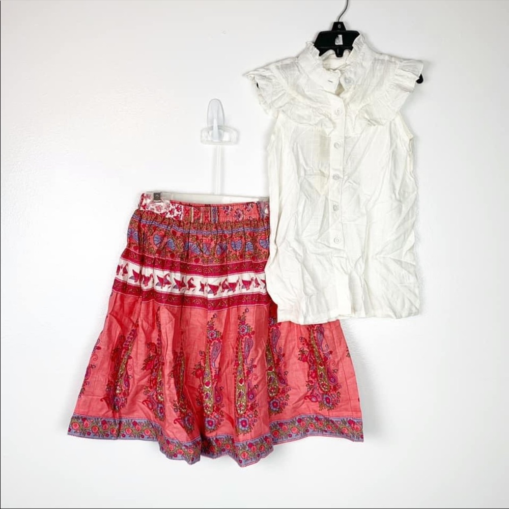 NEW YoBaby Red Peasant Skirt Ivory Shirt Set SZ 7